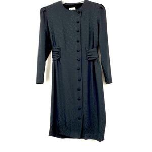 80s vintage REO Originals Black long sleeve Big Shoulder pads MIDI dress Sz 10